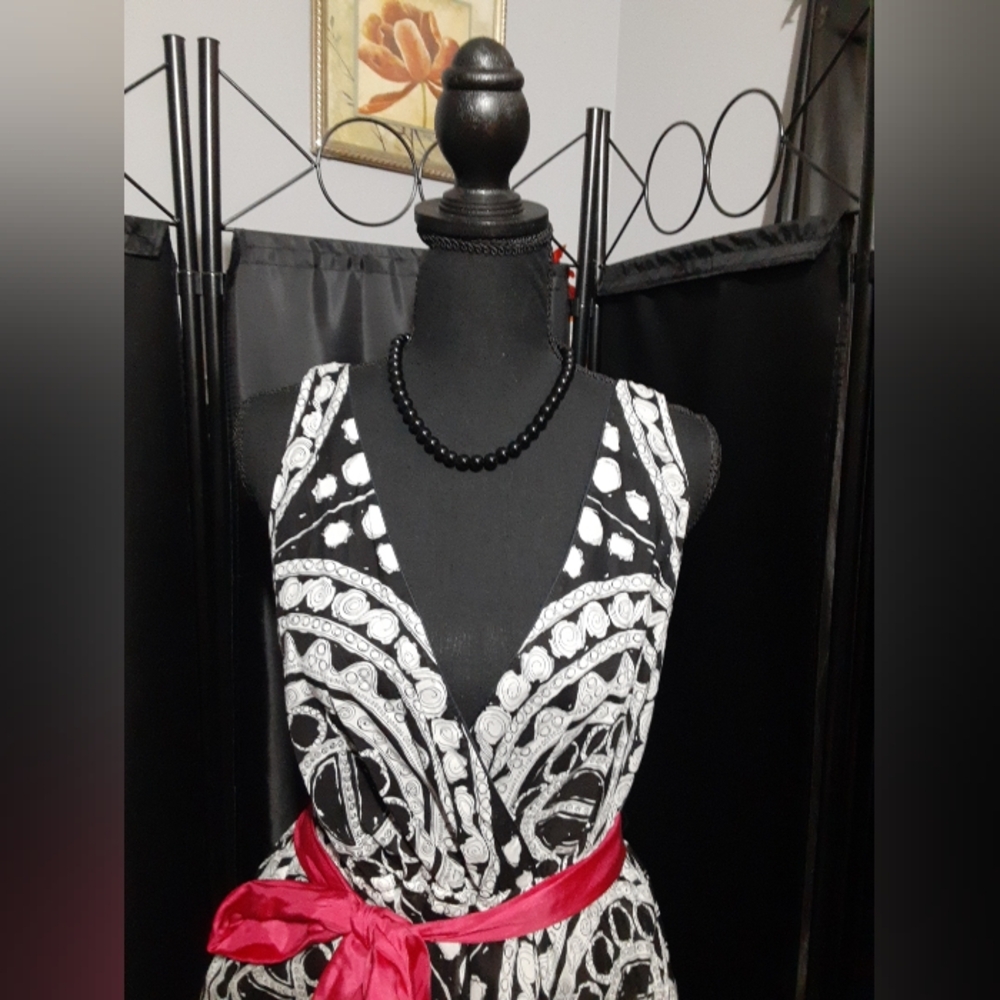 Anthropologie We Love Vera Elegant Black and White Dress with Pink Accent Size 6 - Picture 2 of 7